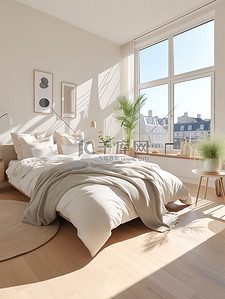 舒适宽敞的卧室米色系背景4
