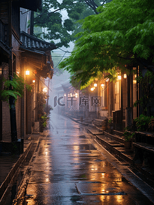 江南古镇下雨街景背景12