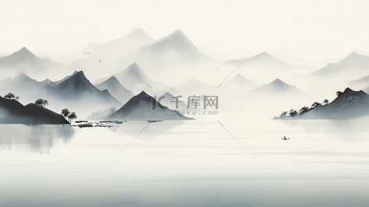 黑白中国风水墨画淡雅意境山水背景10