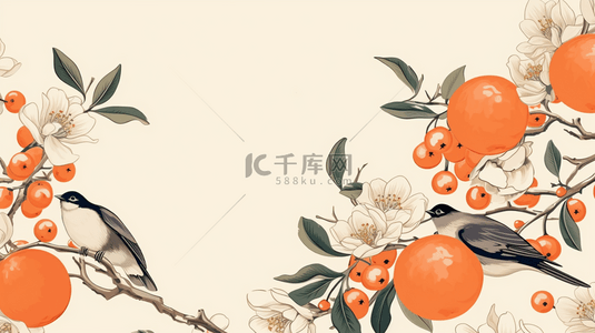 暖色背景背景图片_暖色中国风国画橘子写实背景5