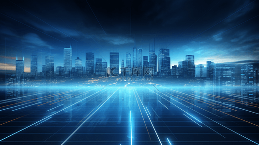 蓝色未来高科技智能城市创意背景15