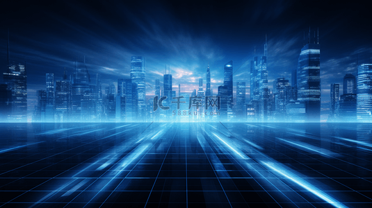 炫酷城市建筑背景图片_蓝色未来高科技智能城市创意背景36