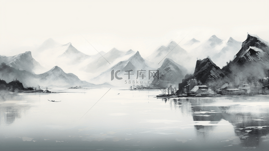 中国风水背景图片_黑白中国风水墨画淡雅意境山水背景6