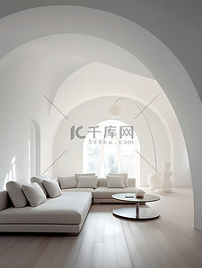 拱形房间里的弧形白色沙发12