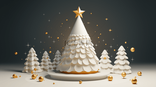 高端奢华背景图片_3D金银色奢华圣诞节圣诞树展台