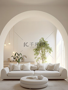 拱形背景图片_拱形房间里的弧形白色沙发9