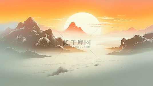 九月九日重阳节夕阳山水背景