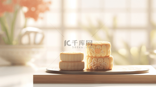 月饼背景图片_柔和光效传统中秋节中式月饼背景