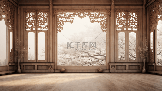 中式传统风格室内木雕镂空雕花屏风