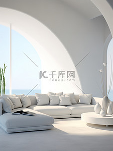 拱形背景图片_拱形房间里的弧形白色沙发18