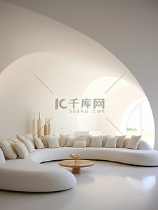 拱形背景图片_拱形房间里的弧形白色沙发3