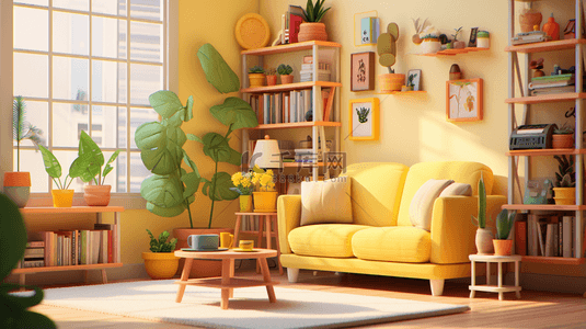 明黄橙黄明亮的房间室内设计