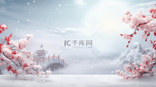 中式背景背景图片_中国风古典唯美雪中梅花创意背景2