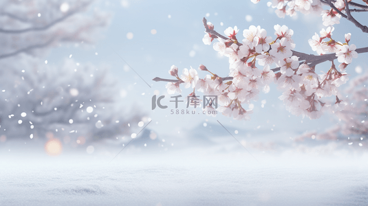 雪背景图片_中国风古典唯美雪中梅花创意背景6