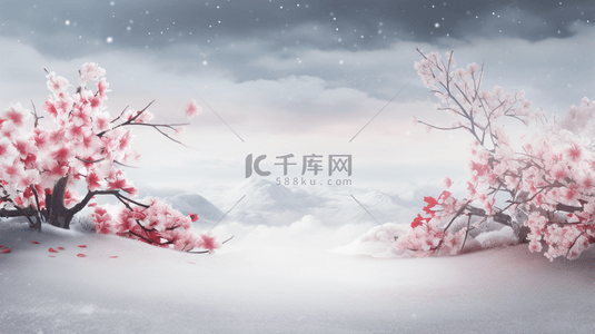 雪背景图片_中国风古典唯美雪中梅花创意背景7