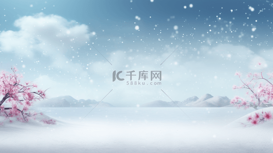 雪背景图片_中国风古典唯美雪中梅花创意背景8