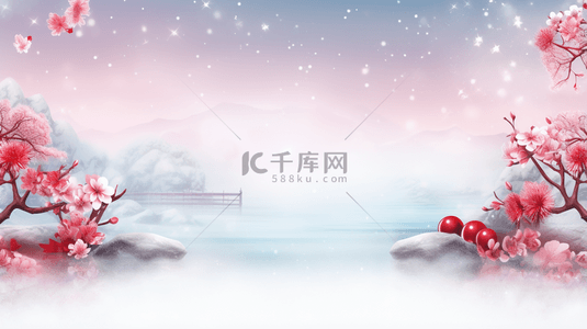 雪背景图片_中国风古典唯美雪中梅花创意背景28