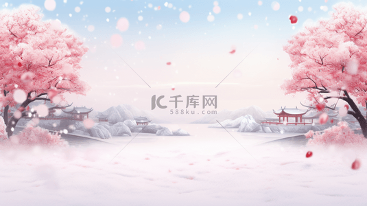 雪背景图片_中国风古典唯美雪中梅花创意背景29