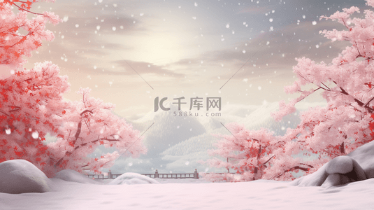 雪背景图片_中国风古典唯美雪中梅花创意背景4