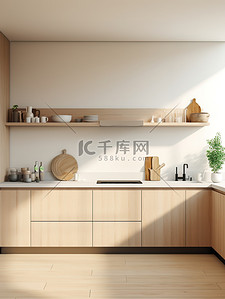 厨房家具海报背景图片_简约的全墙厨房场景家居背景1
