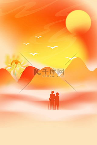 重阳节背景图片_重阳节老人菊花红色弥散光背景