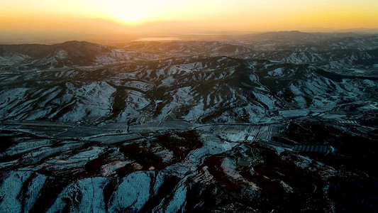 微电影摄影照片_航拍夕阳群山祖国山河冬天唯美冰封意境