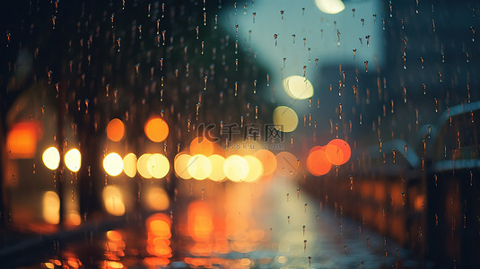雨夜背景图片_雨夜灯光失焦摄影4