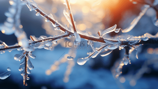 雪里背景图片_霜降节气晨光里挂霜的树枝枝叶