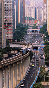 竖屏风景重庆轻轨车流立体交通城市风光