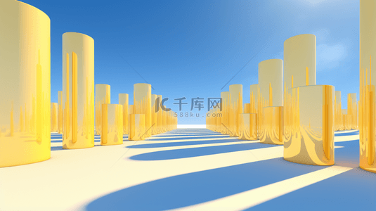 三维立体场景背景图片_金黄色3D三维立体空间电商展台