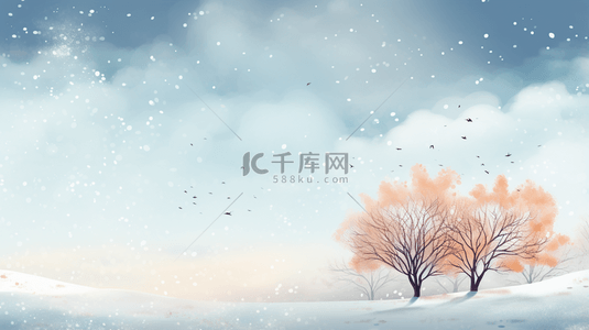蓝色中国风水彩风景画创意背景2