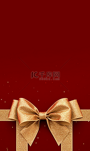 圣诞节背景图片_红色大气金色蝴蝶结圣诞节背景