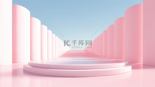 3.8粉色背景图片_粉色3D三维立体空间电商展台8