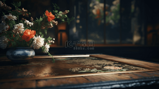 中国风古典花瓶插花装饰背景14