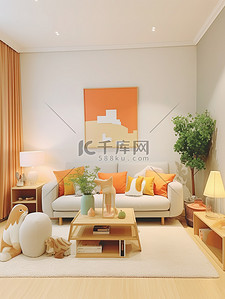 浅橙色和米色装饰的客厅家居背景13