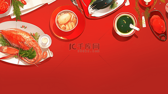 新年美食背景图片_红色春节新年年夜饭背景