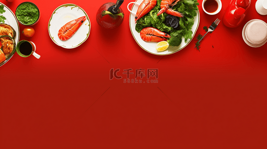 新年美食背景图片_红色春节新年年夜饭背景