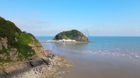 微电影摄影照片_航拍春天大海岛屿丹东大鹿岛唯美