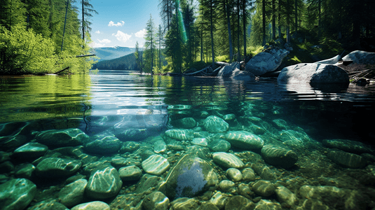 远山和清澈的湖水美景