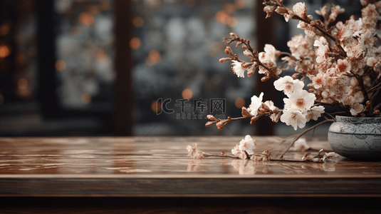 桃花背景图片_古典木桌上摆放着鲜花背景14