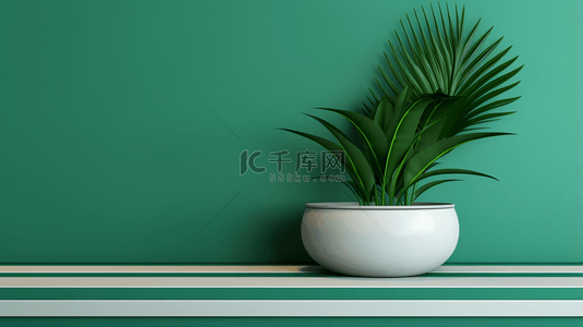 绿色盆栽背景图片_展示架上的盆栽植物和绿色墙背景8