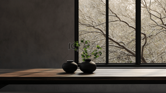 茶具设计背景图片_窗边的黑色墙和木桌背景10