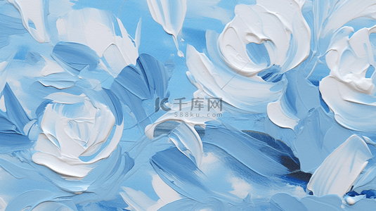 蓝色油画感创意花朵背景19