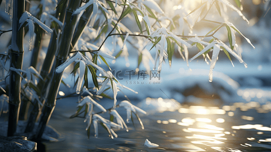 竹叶背景图片_立冬节气雨雪里的竹林场景背景10