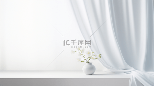 鲜花白色背景图片_窗边的白色窗帘与盆栽简约背景6