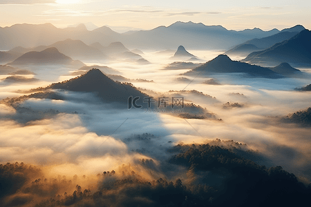 万背景图片_薄雾山脉万里江山日出8