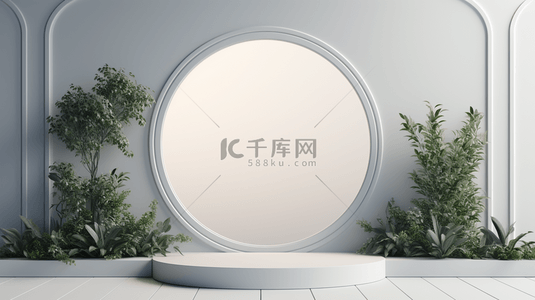 白色圆形墙壁盆栽电商展示墙背景10