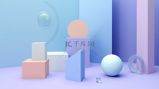 c4d电商展台背景图片_蓝紫色三维几何C4D电商展台背景