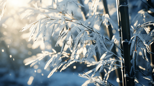 秋冬背景图片_立冬节气雨雪里的竹林场景背景