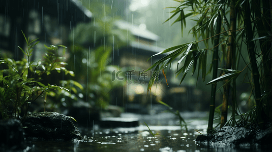秋冬背景图片_立冬节气雨雪里的竹林场景背景